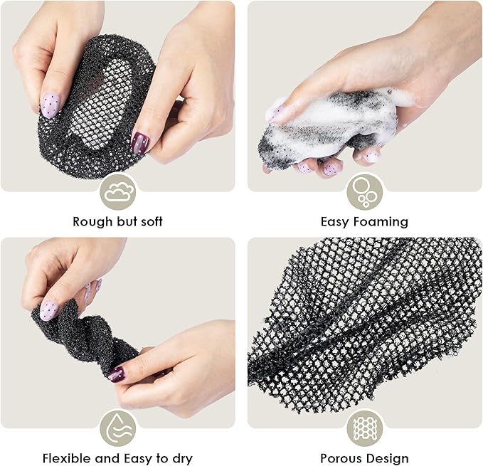 INNERNEED Exfoliating Net Cover Sponge Bath Scrubbing Loofah Rough Washcloth Case 2pcs, Only for INNERNEED Silicone Body Brush (Black Case)