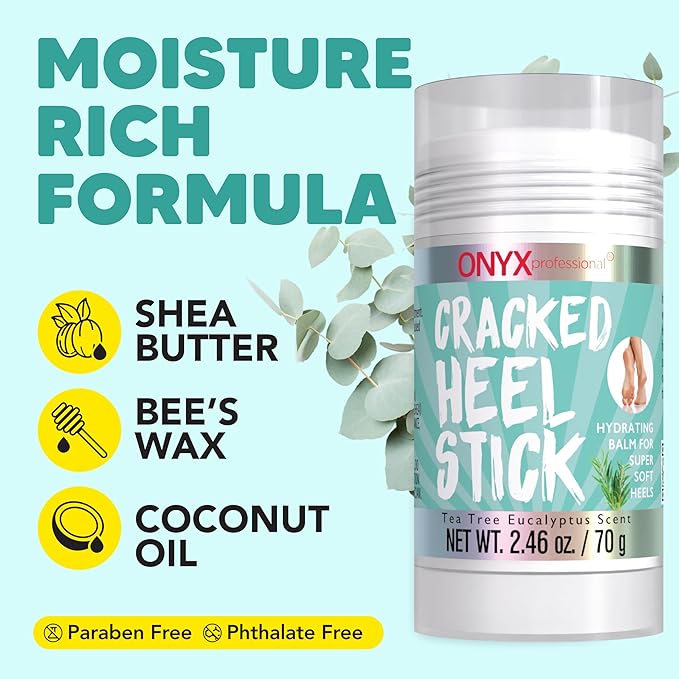 Onyx Professional Cracked Heel Repair Balm Stick, Tea Tree Eucalyptus Scent, 1 Pack - Dry Heels Dry Cracked Feet Treatment, Moisturizing Heel Balm Rolls On, No Mess Like Foot Cream or Foot Lotion