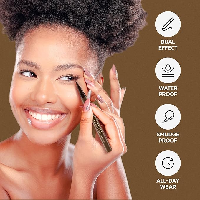 NOON'S UP Flat Eye-Liner - Waterproof Liquid Eyeliner Pen | Ultra-Slim & Bold Ash Brown Eyeliner Liquid | Quick Dry Waterproof Eyeliner Pen | Eye-Defining Brown Liquid Eyeliner 0.018 Fl Oz