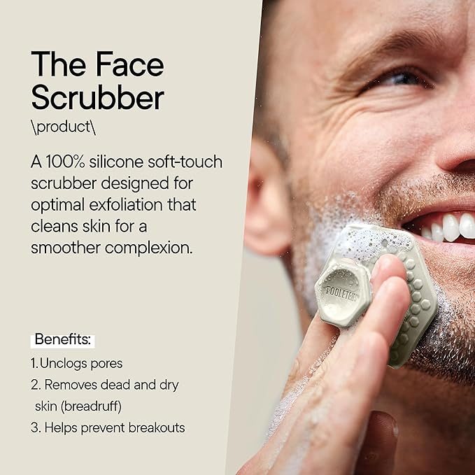 TOOLETRIES Men's Face Scrubber - Premium Silicone Facial Cleansing Brush, Gentle Exfoliator Pad & Soft-Touch Massager - Removes Dead & Dry Skin - Long Lasting Shower Accessories - Sand