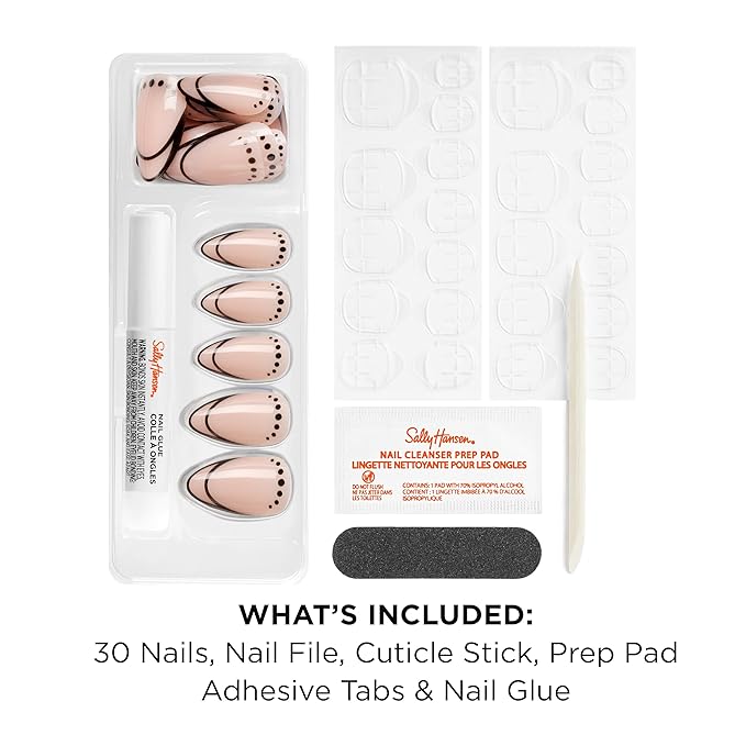 Sally Hansen Salon Effects Perfect Press-On Nails | Almond Shape | Easy to Apply, Non-Damaging| 30 Nails, Nail Glue, Adhesive Tabs, File| Needing Space