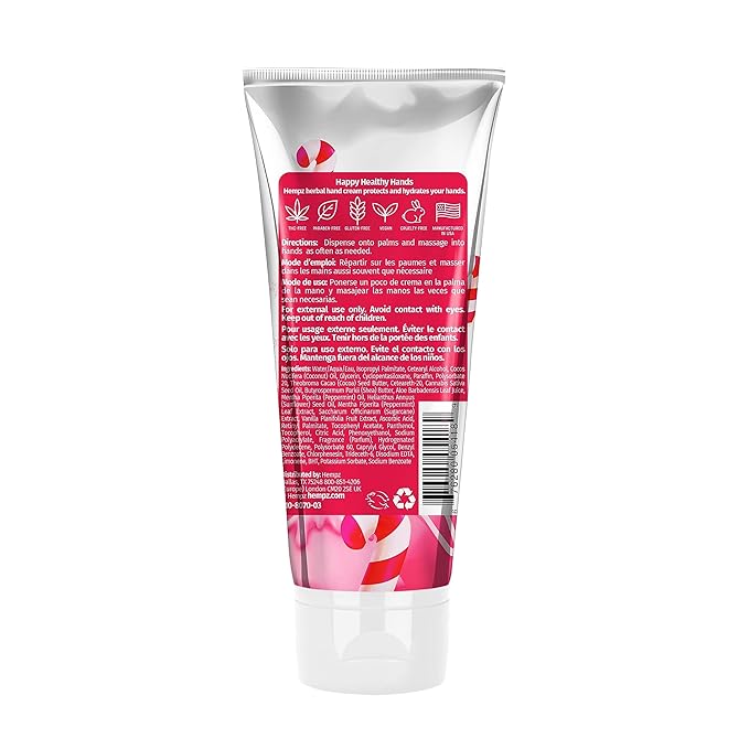 Hempz Limited Edition Candy Cane Lane Hand Cream Lotion (3 Oz) – Mini Holiday Scented Travel Cream Skin Care for Women & Men, Made with Shea Butter for Combatting Dry Hands while Travelling