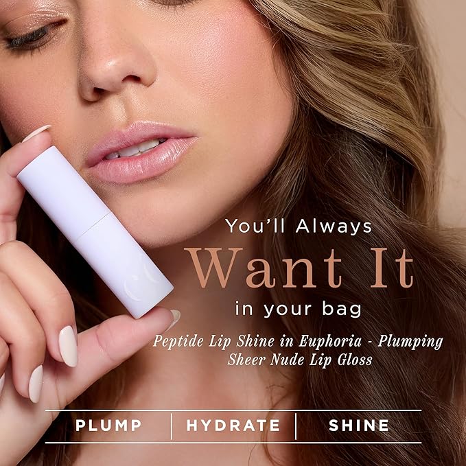 Côte Beauty's Euphoria Peptide Lip Shine, Ultra Hydrating & Long-Lasting Shimmery Sheer Nude Plumping Lip Gloss for Women with Hyaluronic Acid, Shea Butter & Jojoba Oil, Vegan & Cruelty-Free, 0.12FlOz