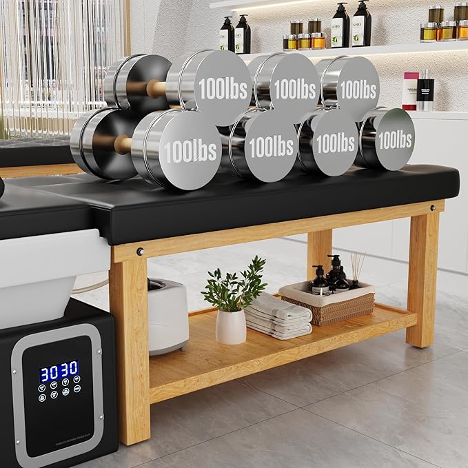 Olela Heavy Duty Head Spa Bed - Headspa Equipment with Water Cycle & Fumigation Salon Equipment, Stationary Massage Table with U Shaped Head Basin and Wood Frame for Beauty Salon