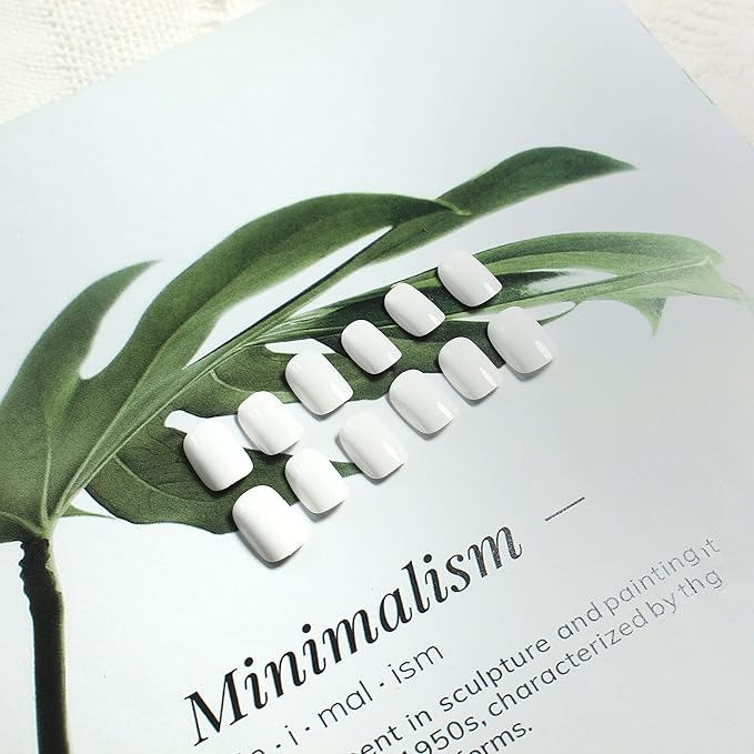 All White Press On Nails Short Square Nails Press on Acrylic Nails for Women, KQueenest Solid Color Glue on Nails Short Fake Nails for Girls Thick Press on Gel Nails Petite Come-Ready Glazed Nails