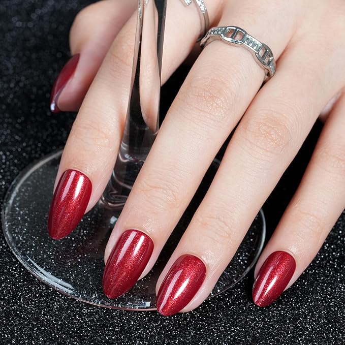 Red Press on Nails Short, Jofay Fashion 160Pcs Almond Glitter Press On Nails, Elegant Acrylic Fake Nails, Reusable Glue on Nails Stick on Nails for Women, Salon Quality, Valentines Nails