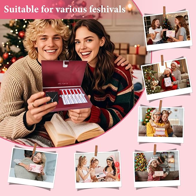 Christmas Gift for Women, 7 Pcs Gift Box Set Include Matte Lipstick, Lip Balm and Necklace, Easy to Match with Different Makeups, Birthday，Valentine's Day Makeup Set Gift for Girls-07