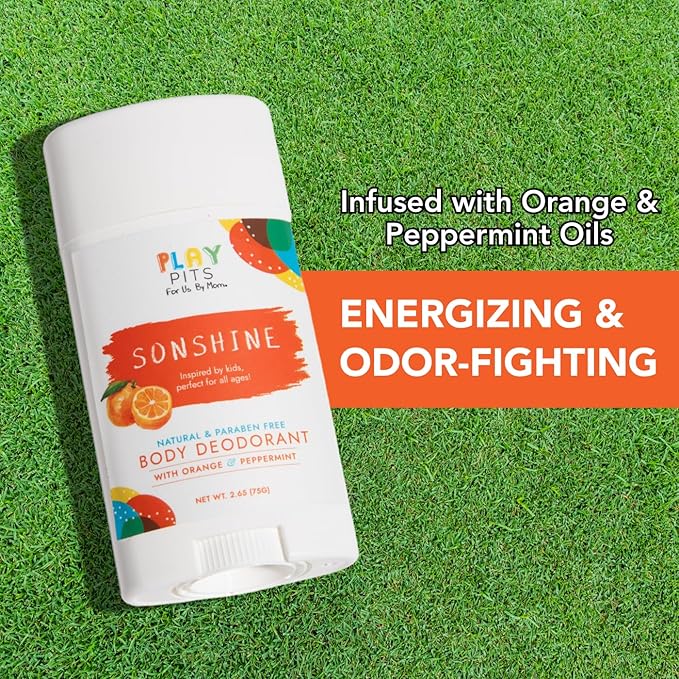 PLAY PITS - Kids Deodorant for Girls & Boys - Natural - Aluminum-Salt Free - Safe for Sensitive Skin - Variety Pack - SUGA, SONSHINE, & HAPPY – Clean, Non-Toxic, & Paraben Free - 2.65oz - 3 pack