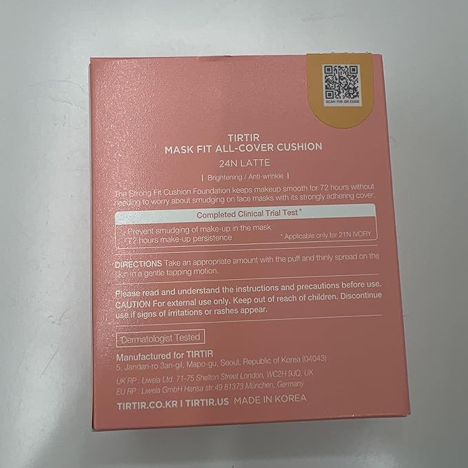 TIRTIR Mask Fit All Cover Pink Cushion Foundation | High coverage, Velvety Matte Finish, Lightweight, Flawless, Corrects Redness, Korean Cushion (#24N Latte, Full Size, 0.63 Fl Oz)