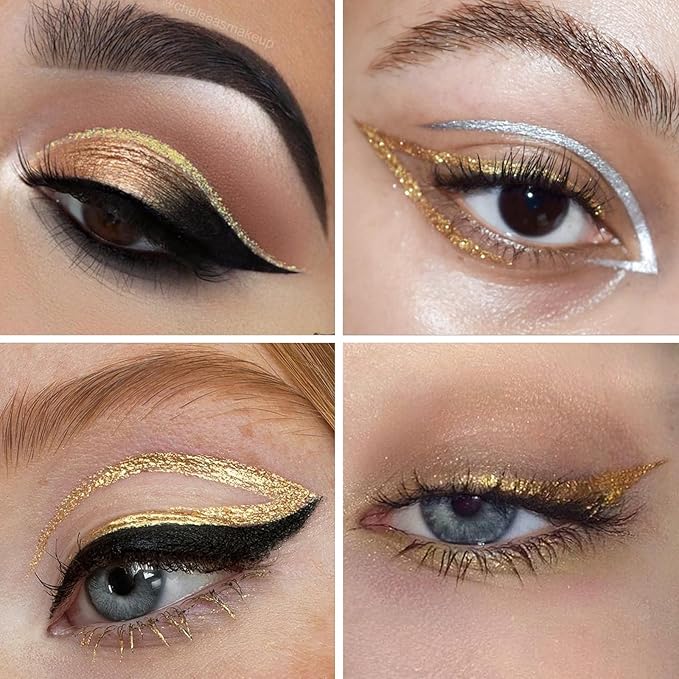 docolor Eyeliner, 2PCS Gold Liquid Eyeliner Waterproof Eye Liner Pen Super Slim Precise All Day Gold Eye Pencils Professional Makeup Liquid Eye Liner Pencil for Women