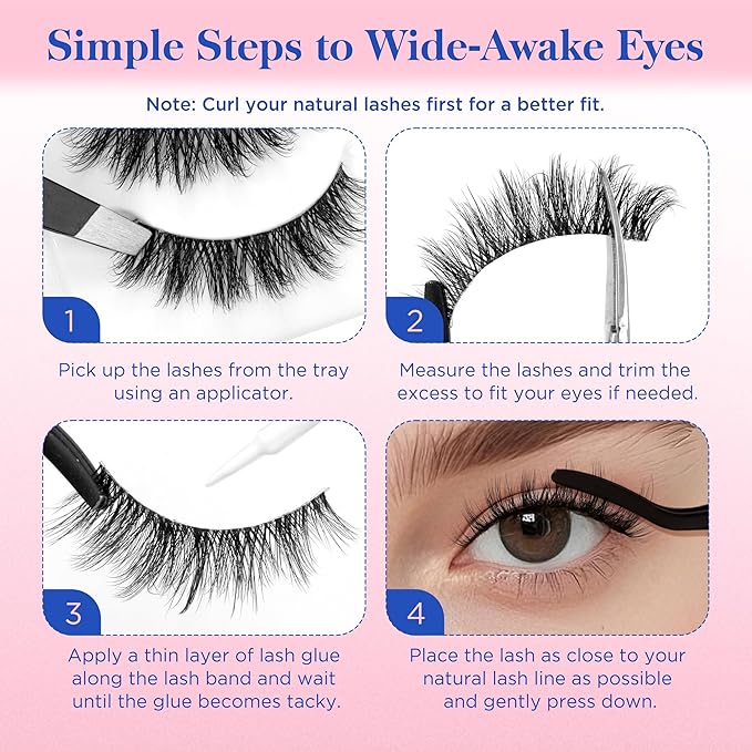 Bepholan Fales Eyelashes 7-14mm Natural Look 3D Volume Eyelashes Pack 5 Pair Soft Thin Black Band Fluffy Fake Lashes Easy to Apply(C0217)