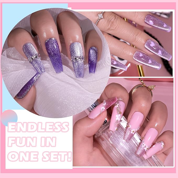 Cat Eye Gel Nail Polish, 28Pcs Glitter Pink Red Purple Green Blue Silver Sparkle Colors Gel Nail polish Set with Magnet Base Top Coat Soak Off UV LED Light Nail Art Salon Manicure DIY Home