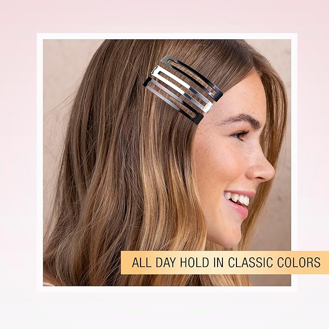 Scunci by Conair No-Slip Grip Stay Tight Barrettes - hair barrettes for women - hair accessories for women - Assorted Neutral Metallic Colors - 6 Count