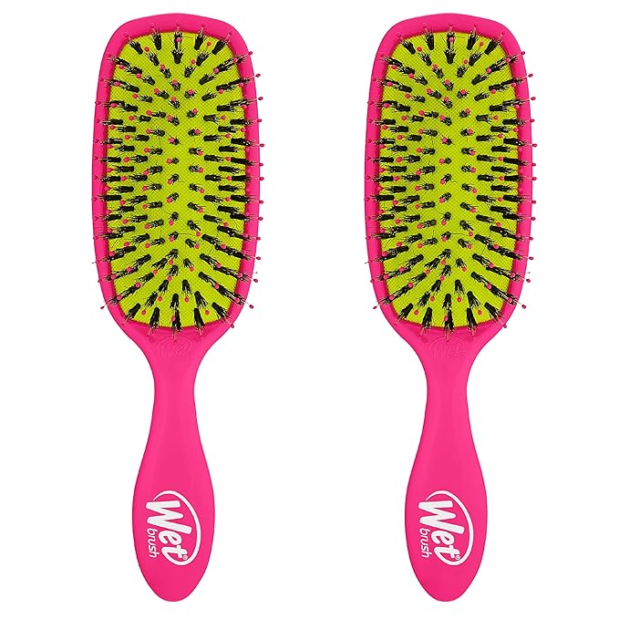 Wet Brush Shine Enhancer Hair Brush, Pink, Exclusive Ultra-soft IntelliFlex Bristles, Natural Boar Bristles for All Hair Types, For Women and Men, Wet and Dry (Pack of 2)