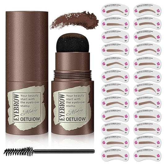 Eyebrow Stamp and Eyebrow Stencil Kit, Eye Brow Stencil Kit for Beginners 24 Reusable and Washable Eyebrow Shaping Kit, Brow Stencil and Stamp Kit Smudge-Proof & Long-Lasting (Dark Brown)