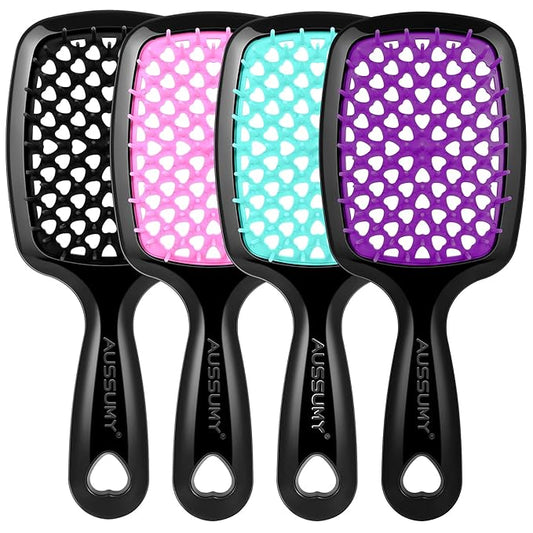 4 Pack Vented Detangling Hair Brush - Detangler Hairbrush with Soft Bristles for Effortless Tangle Free - Ideal for Wet Dry or Curly Damaged Hair for Women Men Kids