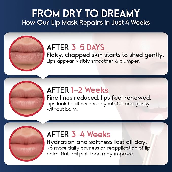 Lip Mask Overnight with Hyaluronic Acid & Collagen, Lip Sleeping Mask for Dry Cracked Lips, Moisturizing, Hydrating, Exfoliating Night Treatment for Lip Care (Strawberry)