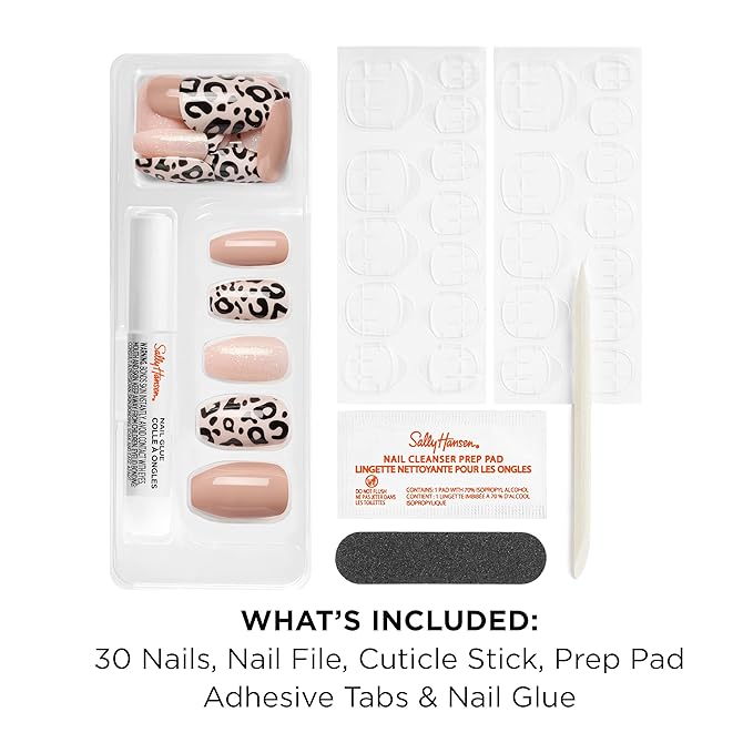 Sally Hansen Salon Effects Perfect Press-On Nails | Coffin Shape | Easy to Apply, Non-Damaging | 30 Nails, Nail Glue, Adhesive Tabs, File | Going Wild