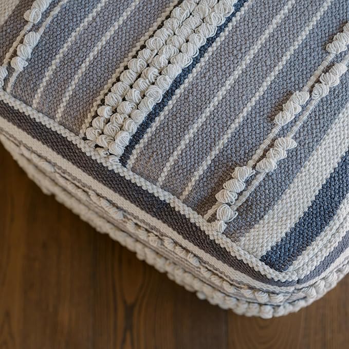 CG Hunter, Pouf Ottoman, Square Hand Woven Loop and Striped Ottoman Pouf for Living Room or Bedroom, Floor Chair, Foot Rest or Decorative Home Decor