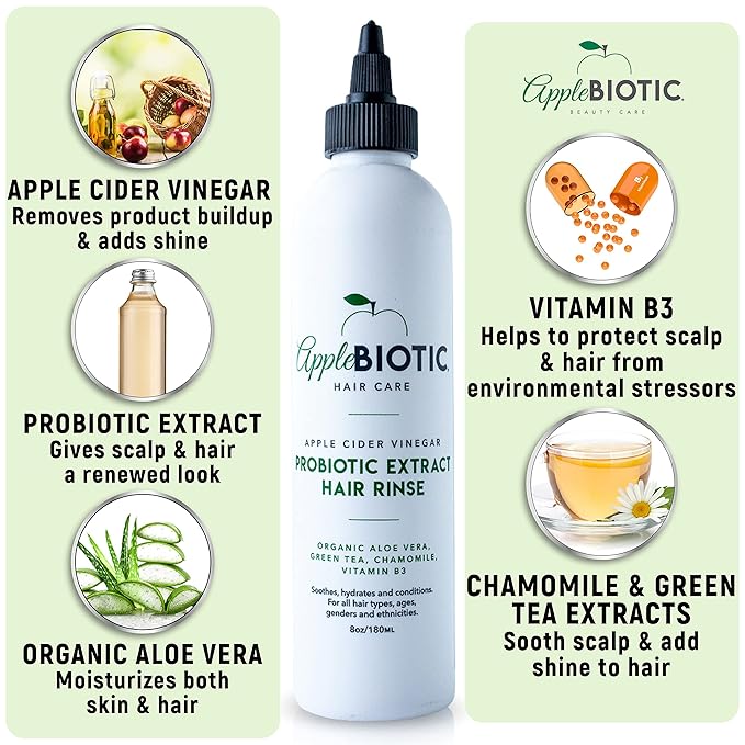 Apple Cider Vinegar Hair Rinse 3PK - Scalp Cleanser & Scalp Buildup Remover, Organic Aloe Vera, Probiotic Extract, Green Tea, Sulfate Free, Color Safe - Removes Product Buildup, Boosts Softness, Shine