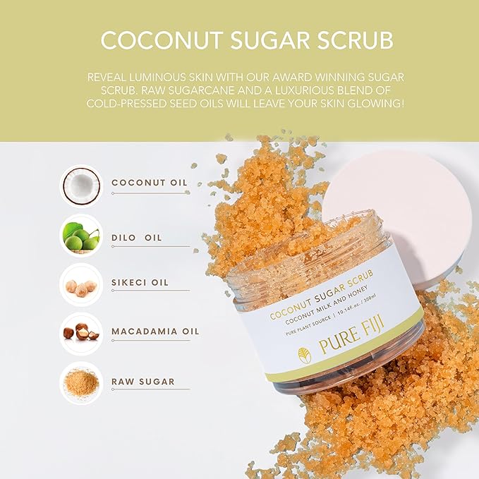 Pure Fiji Coconut Sugar Body Scrub, Coconut Milk & Honey (10.14 Oz /300ml)
