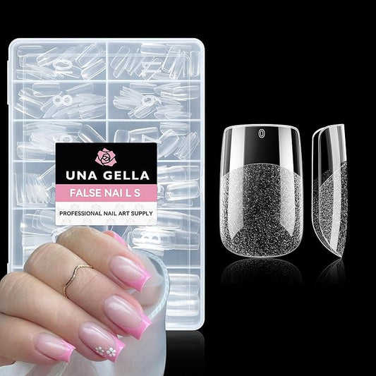 UNA GELLA Short Square Gel Nail Tips: 312pcs Square Fake Nails Pre-File Soft Gel Nails Tips for Full Cover Acrylic Nails False Nails12 Sizes Press on Nails for Nail Extensions Home DIY Salon