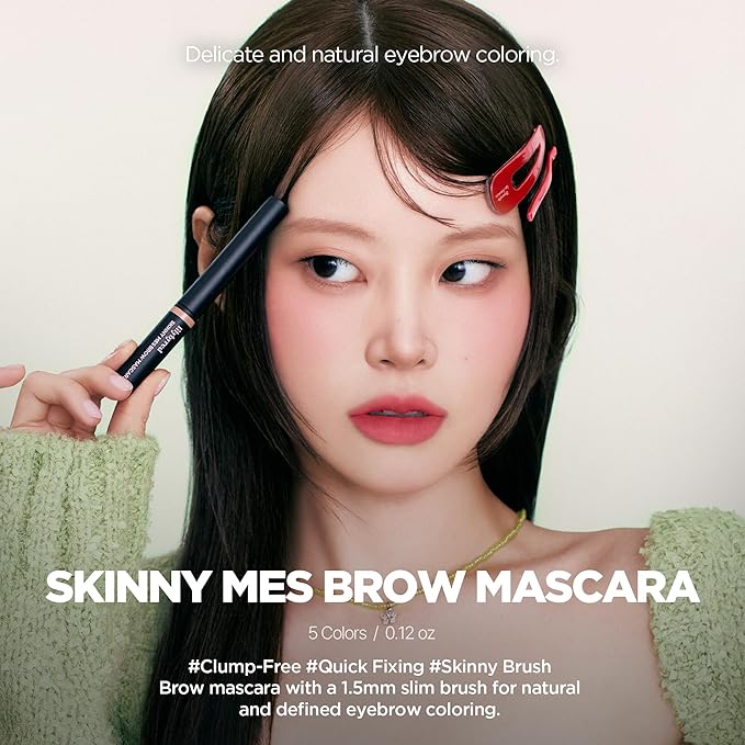 lilybyred Skinny Mes Brow Mascara | Korean 1.5mm Ultra-Slim Brush Eyebrow Mascara, Precision Application, Natural-Looking Finish, Smudge-Proof, Clump-Free, Long-Lasting, 0.12 oz. | (02 Medium Brown)
