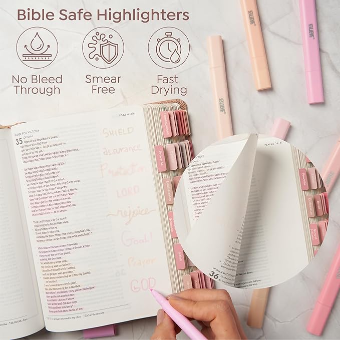 BLIEVE- Aesthetic Bible Highlighters No Bleed Through Assorted Colors, Cute Highlighter Dual Tip For Journaling Supplies And School Accessories, Bible Highlighters And Pens No Bleed (ROSES)