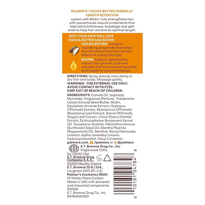 Palmer's Cocoa Butter & Biotin Length Retention Hair and Scalp Oil, 5.1 Ounce (Pack of 2)
