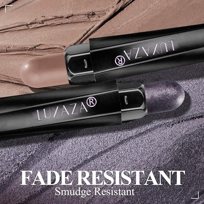 3Pcs Eyeshadow Stick Set, Matte And Shimmer Creamy Eyeshadow Pencil,Eye Brightener Stick,Nude Caramel Grayish Purple Shadow Sticks Set, Waterproof Long Lasting Smoky Highlighter Eye Makeup