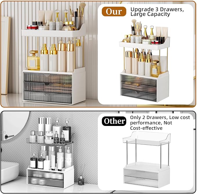 3 Drawers Bathroom Counter Organizer, 5 Tier Makeup Organizer, Versatile Perfume Organizer, Ideal for Bathroom Storage, Vanity, Large Skincare, Perfume, Present, Grey