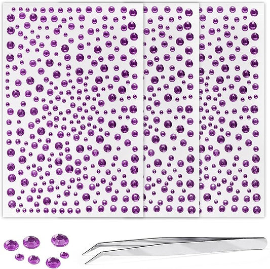 3/4/5/6MM Face Gems 975PCS Temporary Tattoo Sticker Face Gems Rhinestones Stickers Hair Nails Craft DIY Decor Gem Stickers Jewels Crystals Pearls Self Adhesive for Makeup Body (lightpurple)