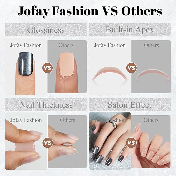 Cat Eye Press on Nails Short, Jofay Fashion Soft Gel Fake Nails, Gray Press on Nails, Reusable & Stylish Acrylic False Nails, Stick on Nails for Women Girls Gift, Glue on Nails Kit 32 Pcs