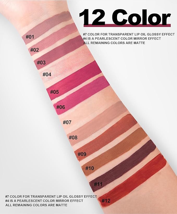 12 Colors Book Style Velvet Matte Liquid Lipstick Christmas Gift Set Long-Lasting Non-Stick Cup Not Fade Shimmer Nude Lip Gloss Thanks For the Love Lip Set (Set C)