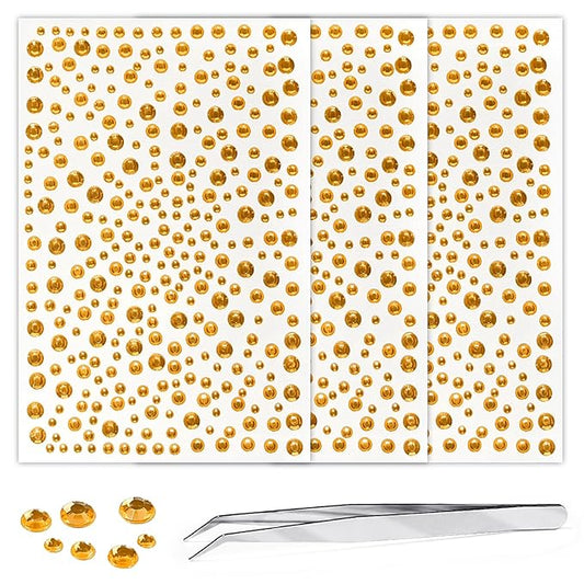 975Pcs Face Gems Hair Gems, Self-Adhesive Face Jewels Eye Jewels Rhinestones 3/4/5/6 mm DIY Face Gems Stick on, Hair Body Rhinestones Gems Crystals Pearls for Face Makeup, Crafts (gem_Yellow)