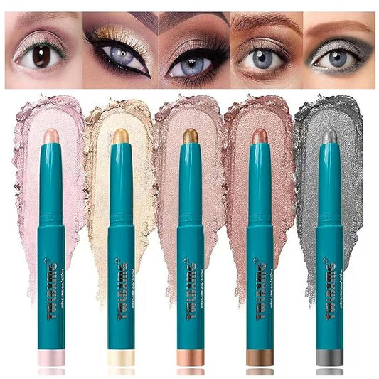 5 color set Eyeshadow Stick Eye Shadow Brightener Stick Eyeliner Pencil Cream Shimmer Glitter Smooth Eyeshadow Pencil Nude Korea Primer Highlighter Natural Waterproof Long Lasting