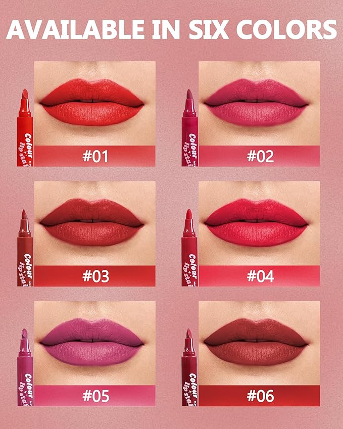Lip Tint Stain Pen, Berry Red Waterproof Long Lasting Matte Lip Liner Stain Pencil, High Pigment Quick Dry Liquid Lipstick, Non Sticky Smudgeproof Lip Tint Gloss, Christmas Makeup Gift for Women-05
