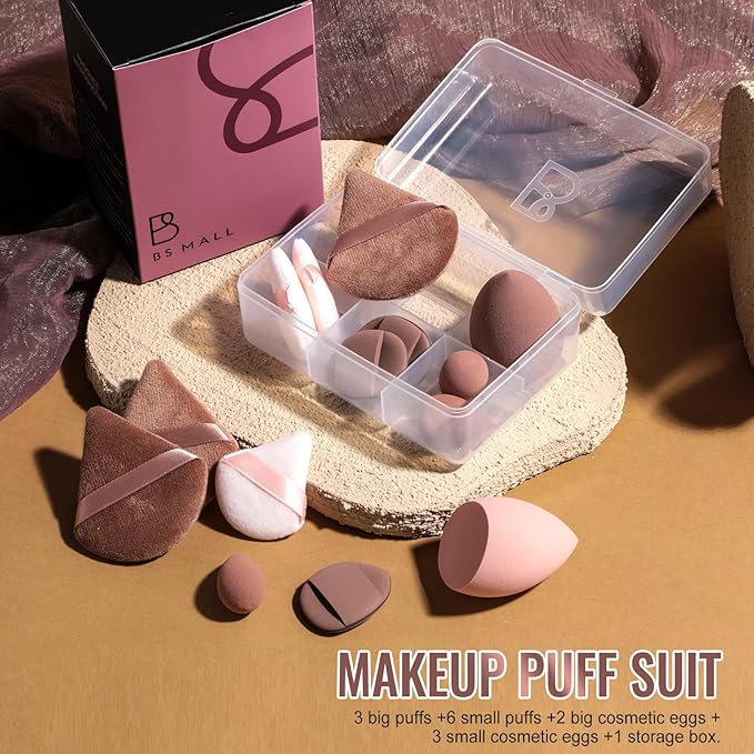 Makeup Sponge Set BS-MALLTriangle Puff 14 Pcs for Liquid, Cream, and Powder, Multi-colored Makeup Sponges and Mini Makeup Sponge (D-Coffee)