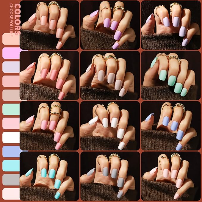 Teenitor Press on Nails Short,576pcs Matte Square Short Fake Nails with Nail Glue, Glue on Nails,24 Colors