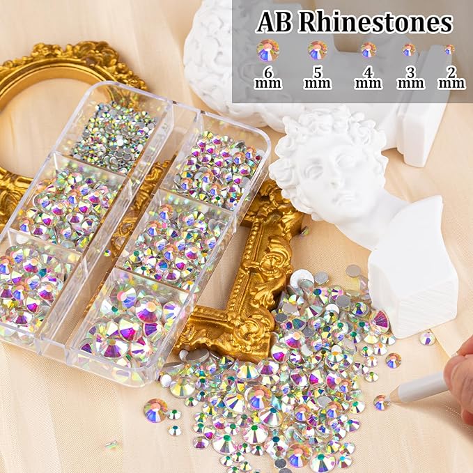 Colorful Face Gems for Makeup Set, Flatback Gorgeous Charming AB Glass Gems with Picker Pencil, Makeup Glue, Tweezer for Eye Body Hair Make-up and Nail Art Deco