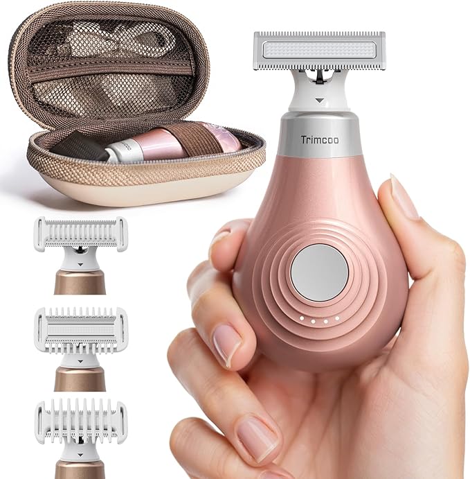 Mini Bikini Trimmer for Women - Intimate Pubic Hair Removal, Electric Body Groomer, Small Portable Wet/Dry Shaver, Magnetic Blade, USB-C Rechargeable with Travel Case, Easy to Clean (Gold)