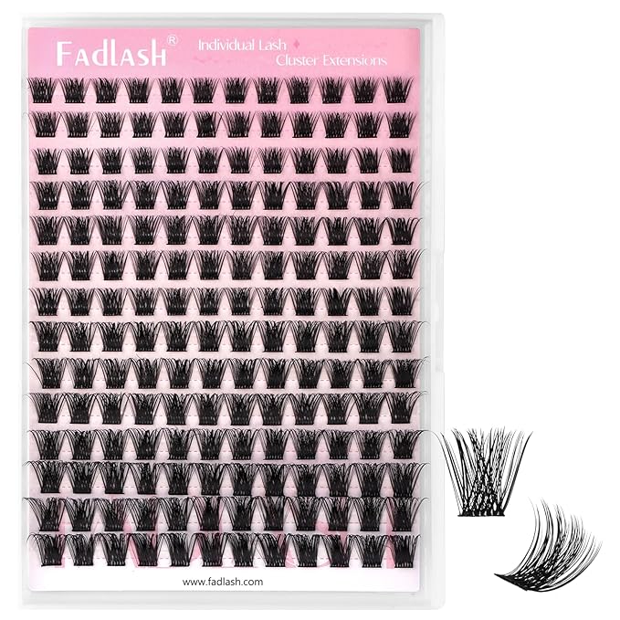 FADLASH Lash Clusters Natural Eyelash Clusters DIY D Curl Cluster Eyelash Extensions with Soft Thin Band Reusable Individual Lashes for Self Use (R07, 10-16mm)