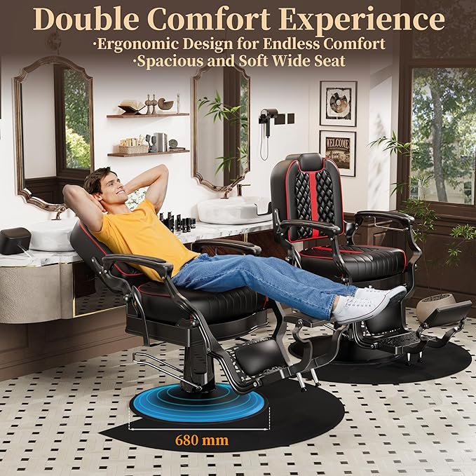 Baasha Professional Reclining Barber Chair with Adjustable Headrest, Hydraulic Heavy-Duty Base, Soft Upholstery & Thick Cushion, Tattoo & Hair Salon Chair, 550 lbs Capacity