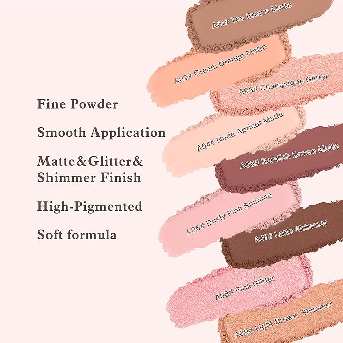 Brown Shimmer Single Eyeshadow Makeup Powder Palette，High Pigment Blendable Formula Eye Make-up for Women，Neutral Eye Shadow，sombras para ojos，Longwear Waterproof，Vegan & Cruelty-Free，Eyeshadow Gift
