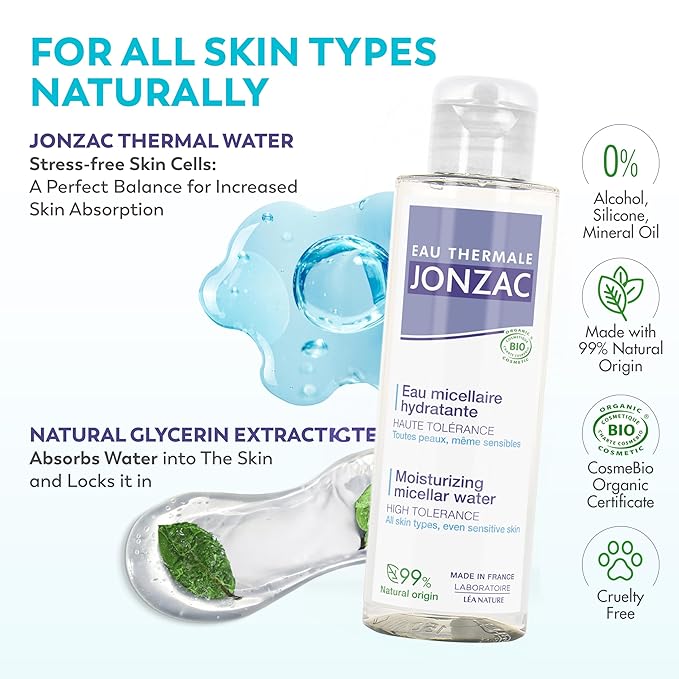 Eau Thermale Jonzac 99% Organic Micellar Water - Natural Eye & Face Makeup Remover - Hydrating Thermal Water - for Sensitive Skin - Non-Toxic - Agua Micelar Orgánica - Travel Size - 3.38 Fl Oz