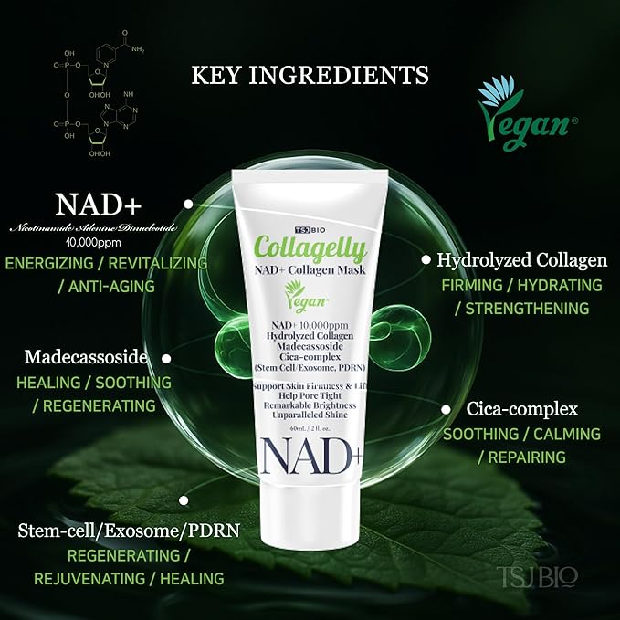 NAD+ Collagelly Vegan Collagen Mask – 2.1 fl. Oz with 10,000ppm NAD+, NMN, Exosome Complex - Korean Skin Care | Super Peel-Off Face for Blackheads, Pores, Lifting, Exfoliating