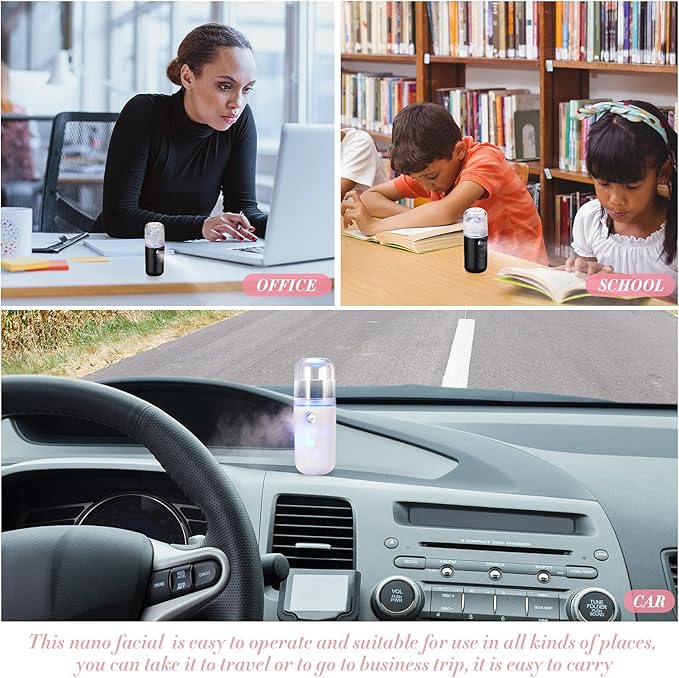 Honoson 2 Nano Facial Mister Sprayer Portable Face Nano Mister for Eyelash Extensions USB Rechargeable 1 oz Handy Skin Care Machine for Face Hydrating, Daily Makeup(Black and White)