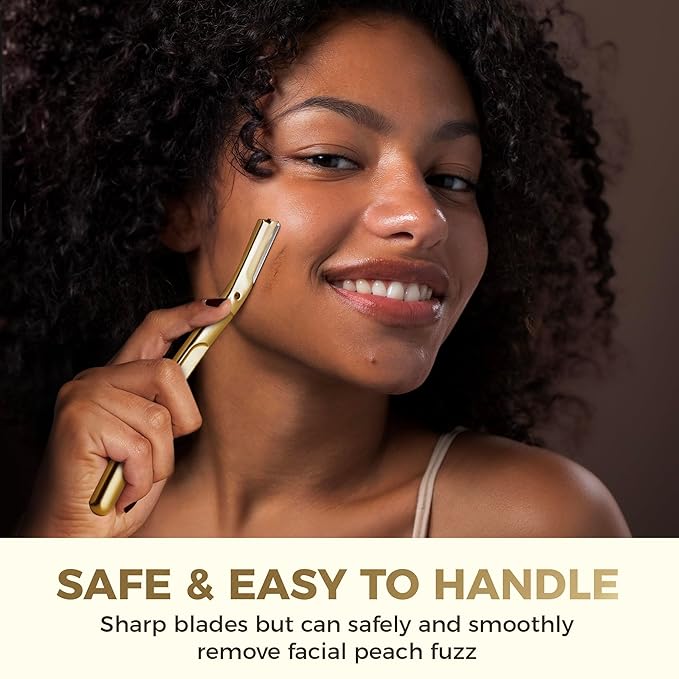ZOMCHI Dermaplane Razor with 11 Blades for Women & Men, Eyebrow Trimmer with Protective Silicone Cap, Face Razor for Hair Removal - Matte Gold