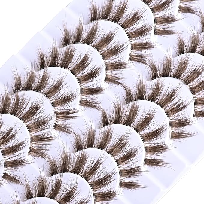 FARRED Brown Lashes False Eyelashes Natural Lashes Short Wispy Mink Eye Lash Fluffy Wispies Eyelash Natural Look 10 Pairs Fake Lashes Pack Volume Lash Strips Pestañas