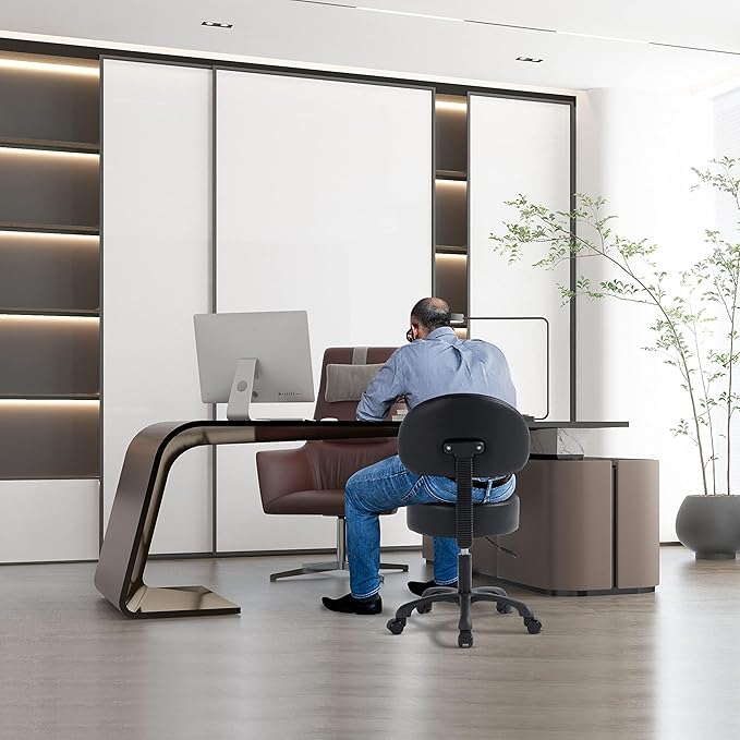 Black Lift Swivel Rolling Stool Round Chair,Thick Sturdy Padding,Adjustable Stool with Wheels for Doctor,Medical,Massage Salon,Office,Shop(with Back, Brown)